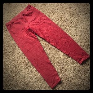 Red faux denim leggings